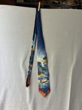 Men's Blue Tropical Print Silk Tie - Unbranded